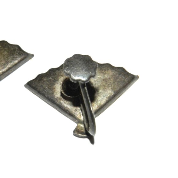 Vintage Silver Earrings Damascene Fan Japan Gold Tone - Picture 10 of 12